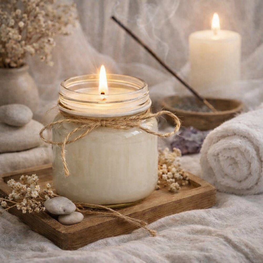 Hand Poured100% American Soy Wax Scented Candle White Eucalyptus Fragrance 8 OZ